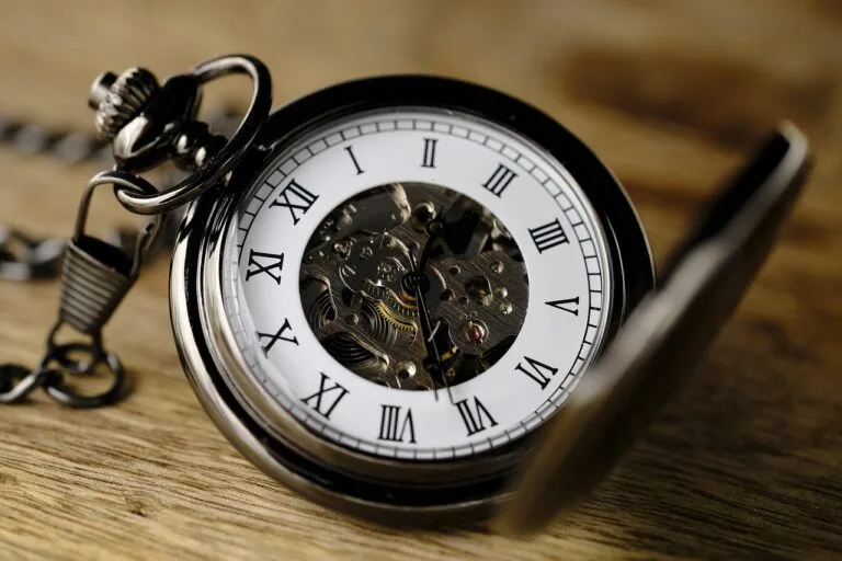 Close-up of an antique pocket watch representing hourly surveillance service